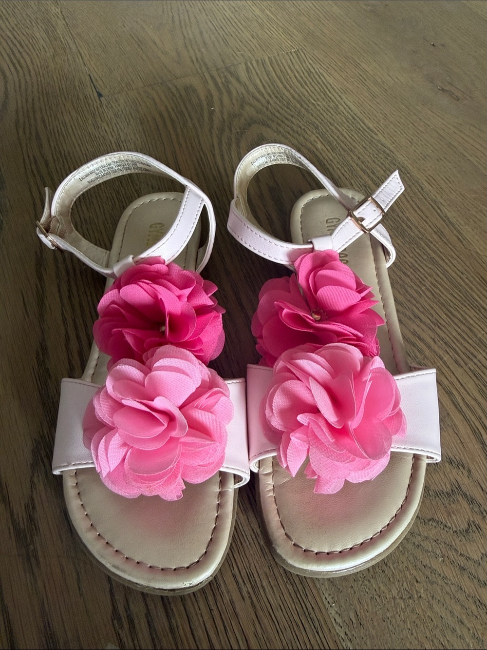 Gymboree Pink Floral Strap Sandals with Layered Flower Accents